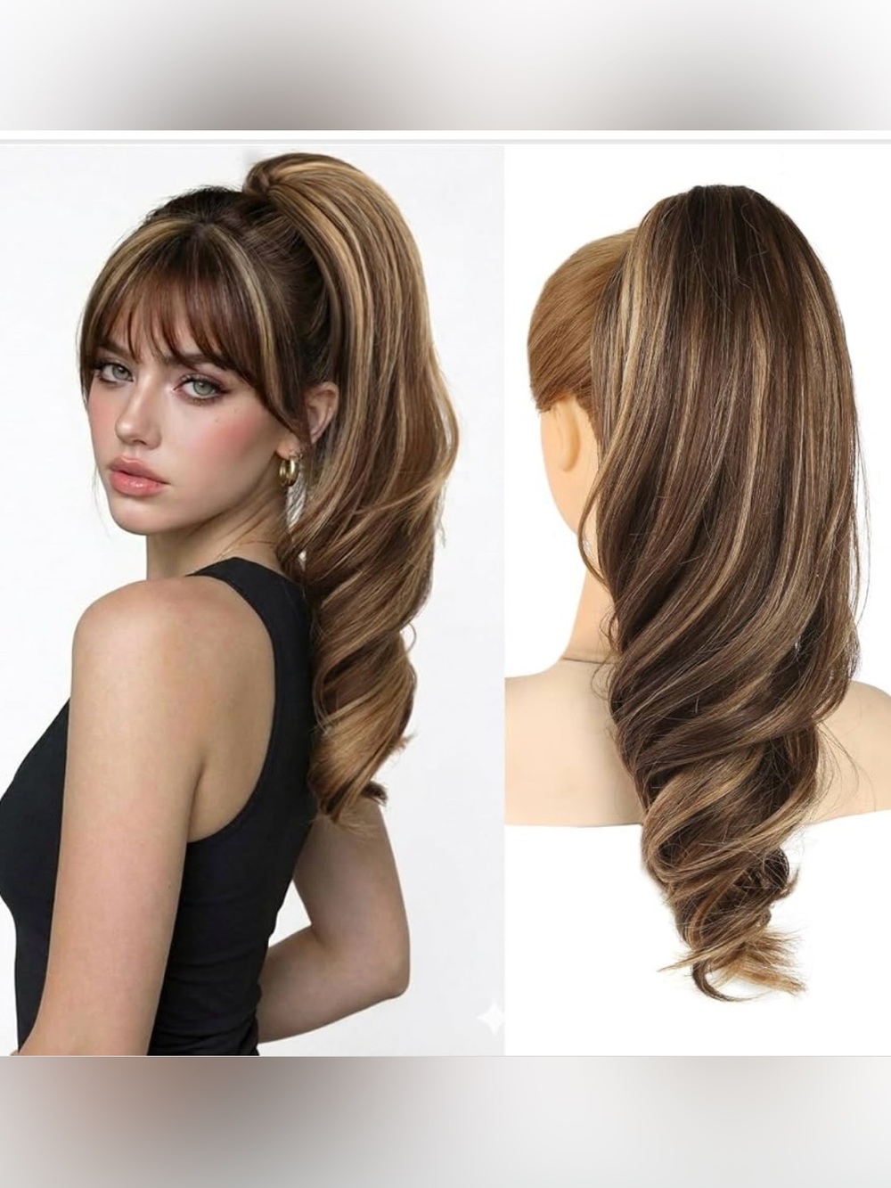 Clip In Ponytail Hair Ext. Claw Clip Choc. Brown & Honey Blonde Hi Lites-18”